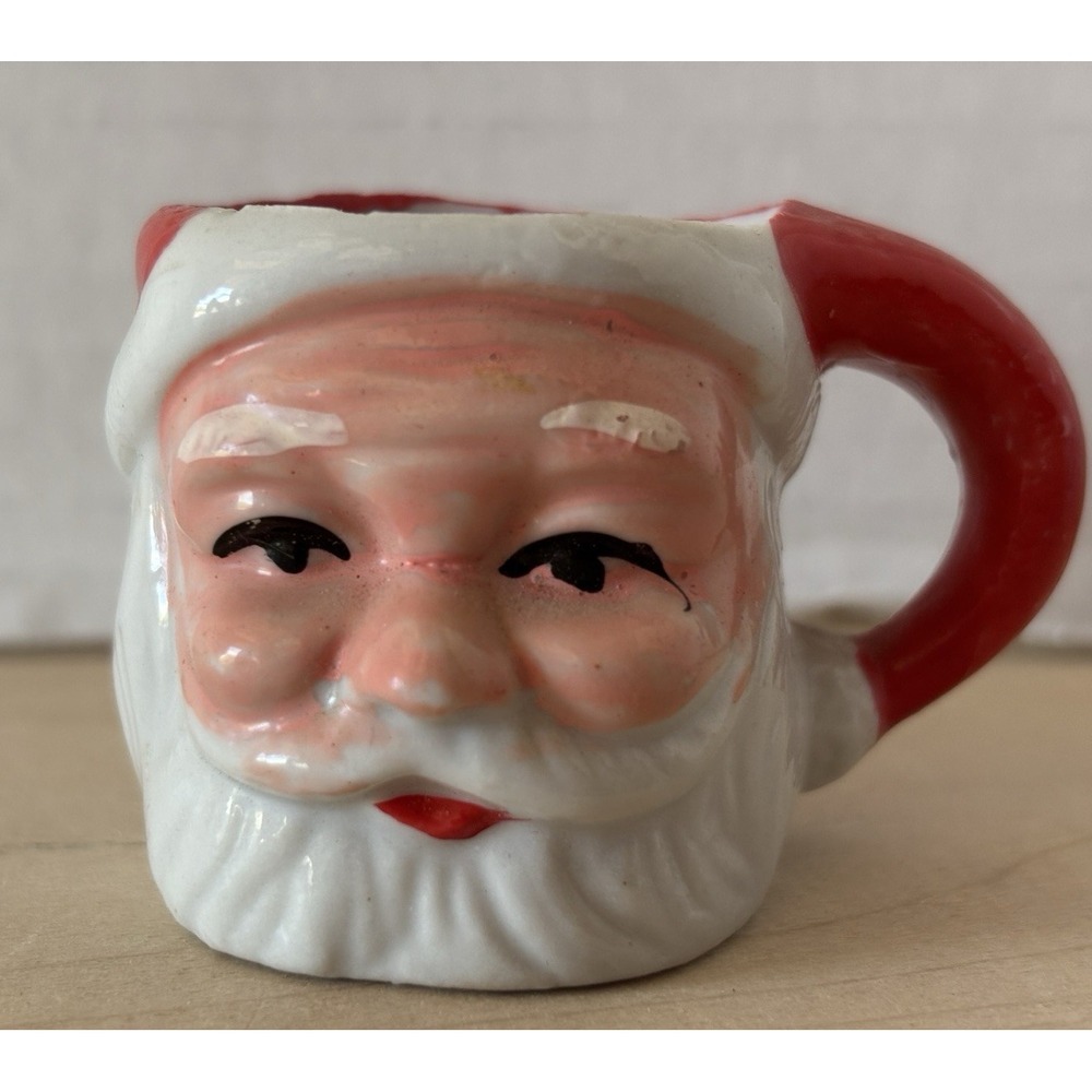 Vintage Mini Santa Mug Japan Ceramic 1 3/4" Tall Christmas